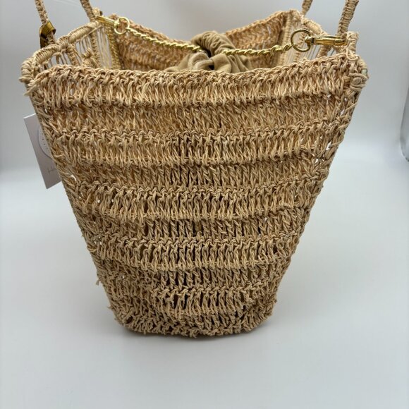 NWT House Of Harlow 1960 Hand Woven Raffia Hand Bag Purse Gold Crossbody Strap - Picture 4 of 7
